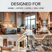 Designed for home, office, hotel, spa and gym: bedroom, home office, hotel lobby, spa and gym interiors