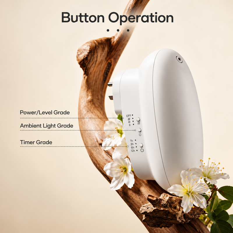 Smart Plug-In II side buttons for intensity level, ambient light and 1, 3, 6 or 12 hour timer