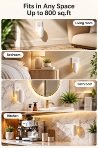 Smart Plug-In II in a living room, bedroom, bathroom and kitchen, coverage up to 800 sq ft