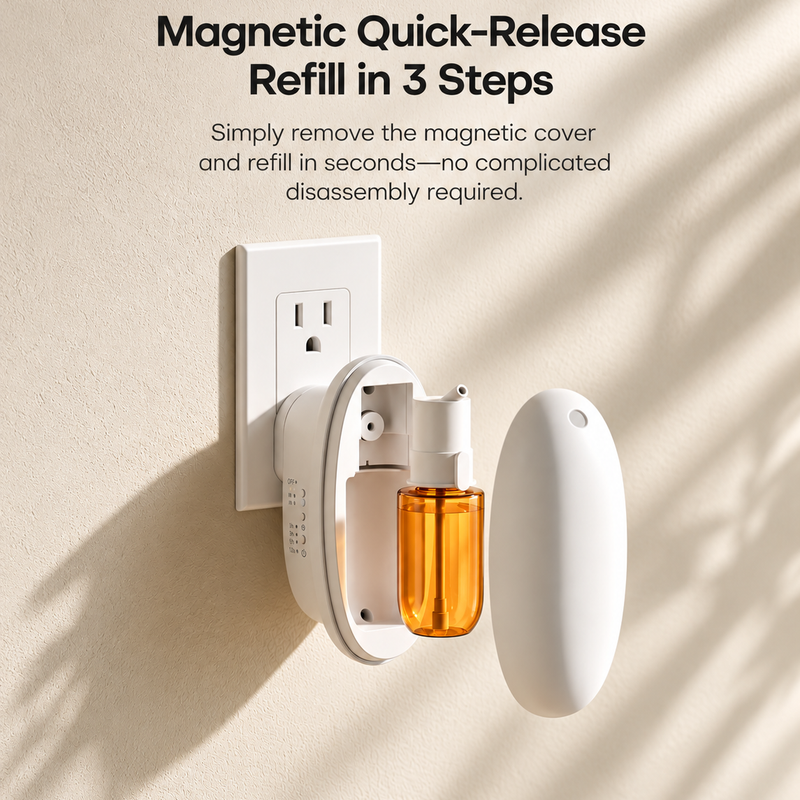 Smart Plug-In II magnetic quick-release cover open for an oil refill