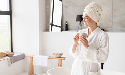A serene spa with herbal tea in hand